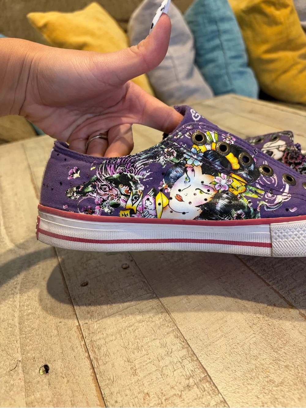 Ed Hardy Purple Skull & Floral Low-Top Sneakers